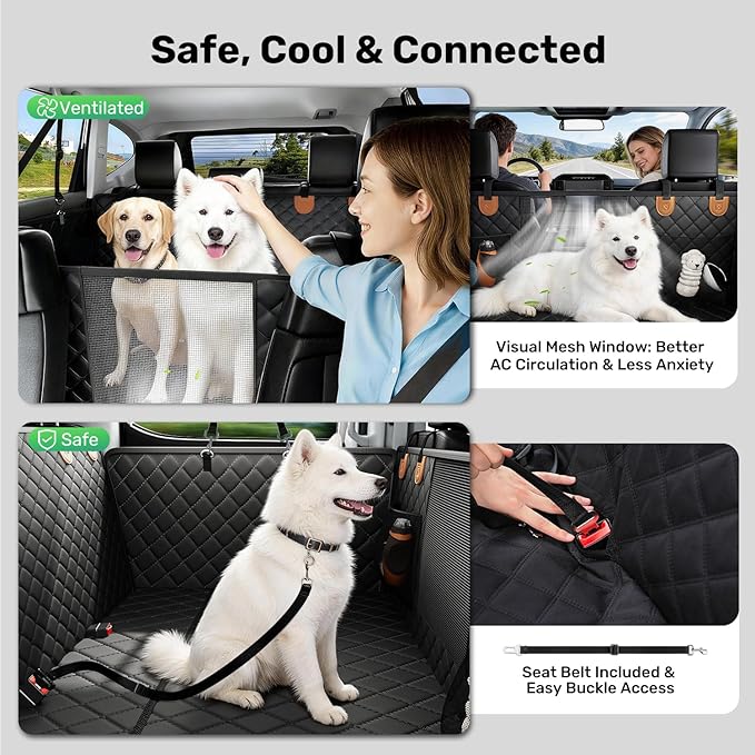 Zanch Heavy-Duty Dog Car Seat Cover, Flat Solid Back Seat Extender for Multi Large Dogs, Hard Bottom Supports 450 lb, Waterproof Scratchproof Hammock Protector, Standard for Cars, SUV, Trucks, Matte