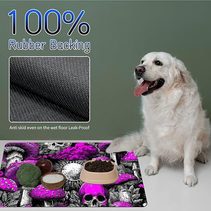 Dog Food Mat, 15.7" x 23.6" Absorbent Pet Feeding Mat for Food and Water, Waterproof Diatom Mud Pet Placemat with Non-Slip Rubber Backing, Cat Bowl Mat for Floors - Mountain Flower House