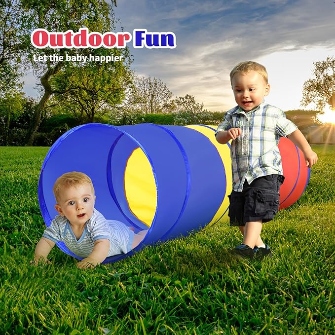 Hoohtoot Kids Play Tunnel Tent for Toddlers, Colorful Pop Up Crawl Through Passage, Indoor & Outdoor Tunnel Toy for Kids Backyard Playset, Dog Cat Pet Pipe (Red, Yellow and Blue Mesh Tunnel)