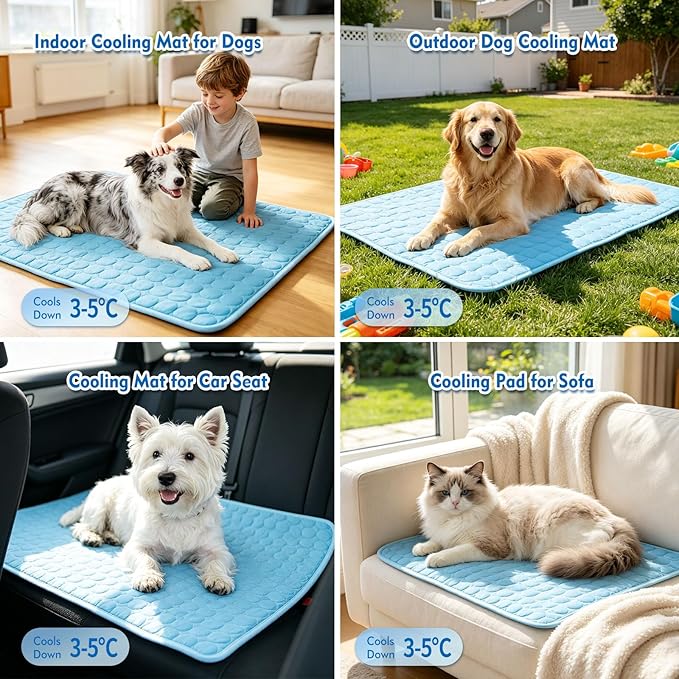 SOMOYA Dog Cooling Mat (Q-Max>0.4) Pet Cooling Pads Blanket Sleeping Kennel Mat,Ice Silk Cool Mat Pad Breathable Dog Bed Mats Beach for Large Dogs Cats (Blue, 27x22 in)