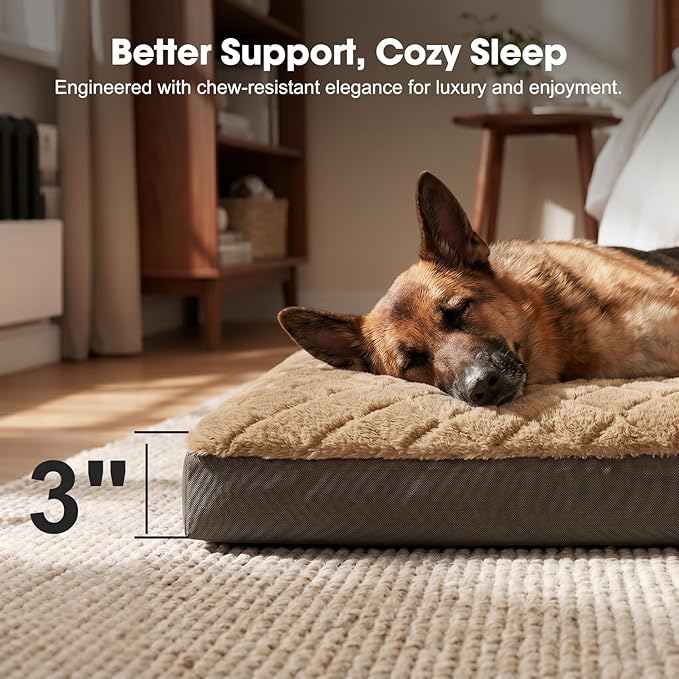GASUR Indestructible Chew Proof Dog Beds for Large Sized Dogs, Durable Large Dog Ded for Aggressive Chewers,Waterproof Washable Dog Deds w/Removable Cover, Pet Crate Couch Bed (Brown, L, 35"x22")
