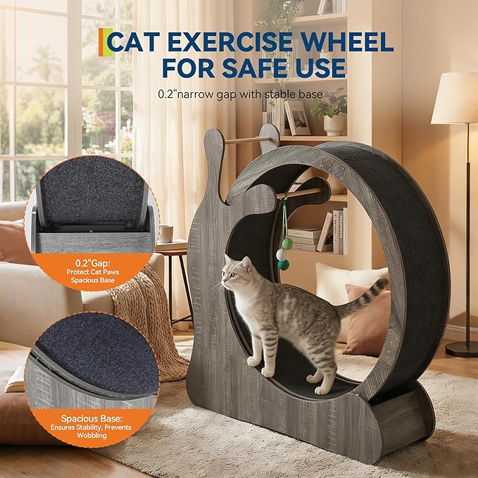 45" Cat Exercise Wheel, Cat Wheel for Indoor Pets, Running Wheels with Scratching Board and Playing Balls, Quiet Cats Sport Toys for Running Walking Training