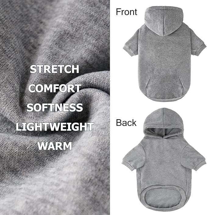 Dog Basic Hoodie Soft Dog Clothes Cold Weather Sweaters for Medium Large Dogs Cozy Fabric Warm Sweatshirt with Leash Hole for Boys (Grey, Medium (10-20 lbs))