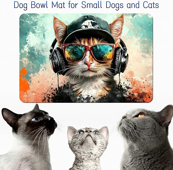 Dog Food Mat, 15.7" x 23.6" Absorbent Pet Feeding Mat for Food and Water, Waterproof Diatom Mud Pet Placemat with Non-Slip Rubber Backing, Cat Bowl Mat for Floors - Earphone Operation