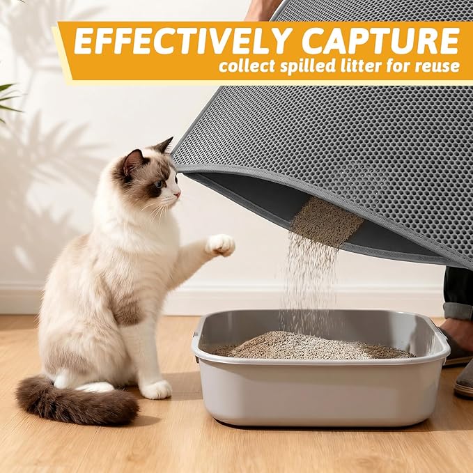 Pieviev Cat Litter Mat Double Layer Waterproof Urine Proof Trapping Mat 1 Pack (Gray, 47x36 Inch (Pack of 1))