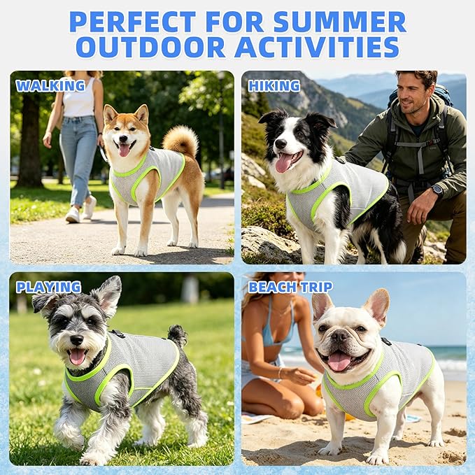 KOOLTAIL Dog Cooling Vest, Sun Protection Easy on off Cooling Pet Shirt Harness with Zipper & Leash Ring, Breathable Summer Quick Dry Clothes, Relief in Hot Weather for Small Medium Large Dogs, Grey L
