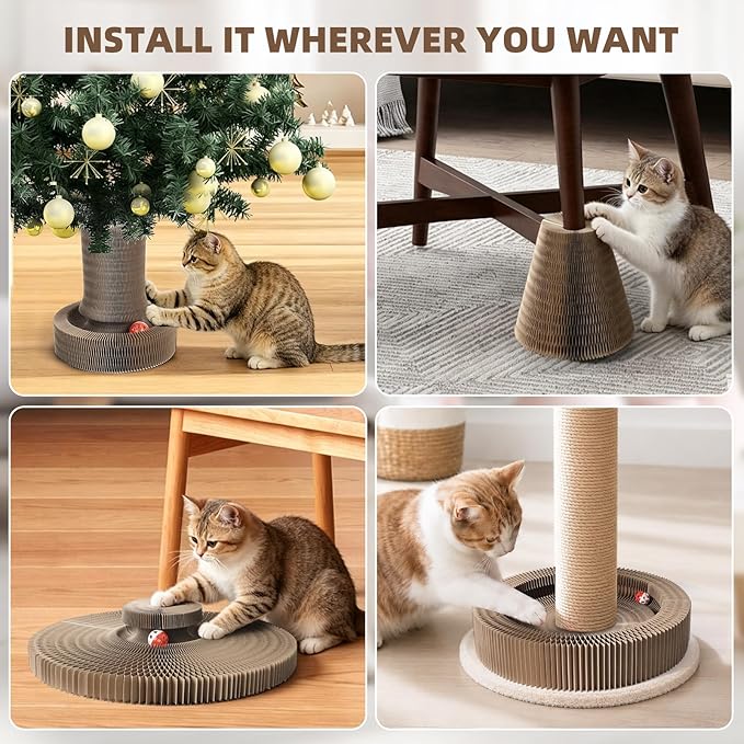 Wortade Reversible Magic Organ Cat Scratching Post, Foldable & Reversible Cat Scratcher for Indoor Cats, Cardboard Cat Scratcher, Interactive Kitten Toys Cat Enrichment for Indoor Cats