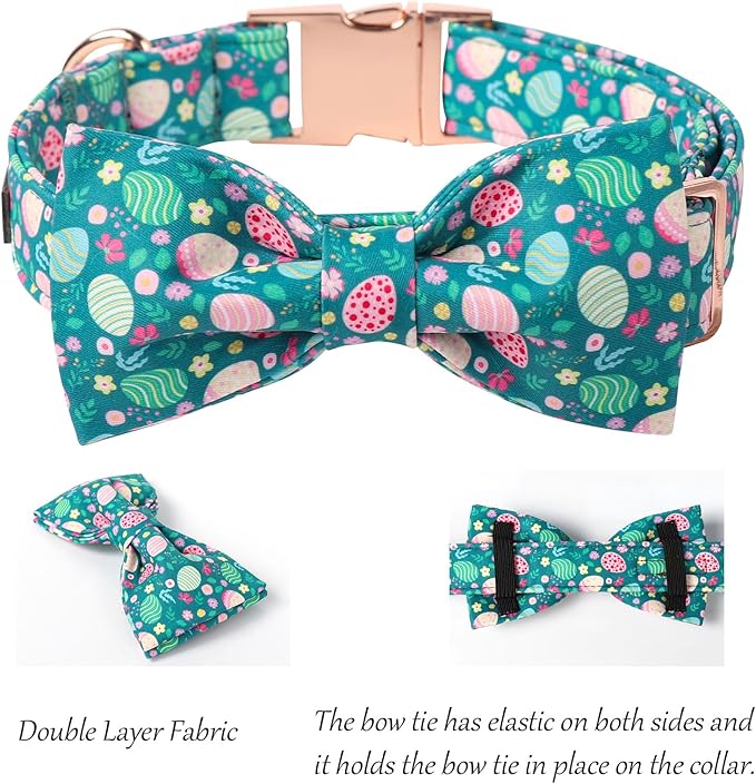Lionet Paws Easter Green Dog Collar,Eggs Dog Collar for Medium Dogs, Adjustable Cotton Flower Pet Collars for Small Medium Dogs