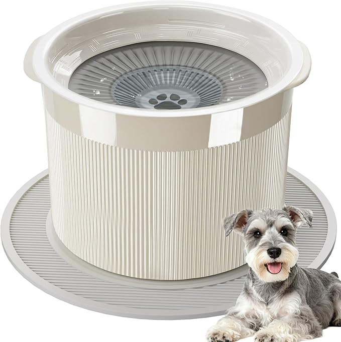 No Spill Ceramic Dog Water Bowl, Large Capacity Slow Drinking Bowl with Floating Disk & Filter, Heavy Duty Anti-Slip Bowl for Small to Medium Dogs, Cats & Multi-Pet Homes Indoor
