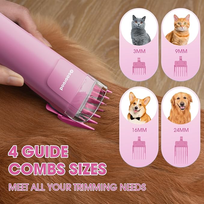 Dog Grooming Vacuum and Dryer Kit, Blower for Pet Vacuum Grooming 7 in 1 with Clippers for Dogs Hair Shedding Brush Remover Tools at Home Pink