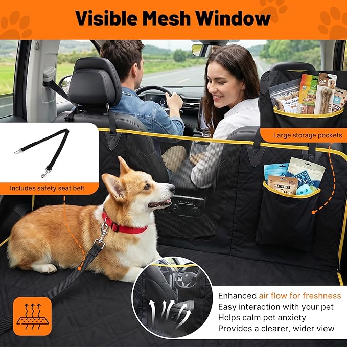 Dog Back Seat Cover, 600D Heavy Duty Durable Rear Seat Protector Waterproof Dog Hammock for Car Scratch Proof with Nonslip Universal for Sedan, Trucks and SUV (Black) (Black)