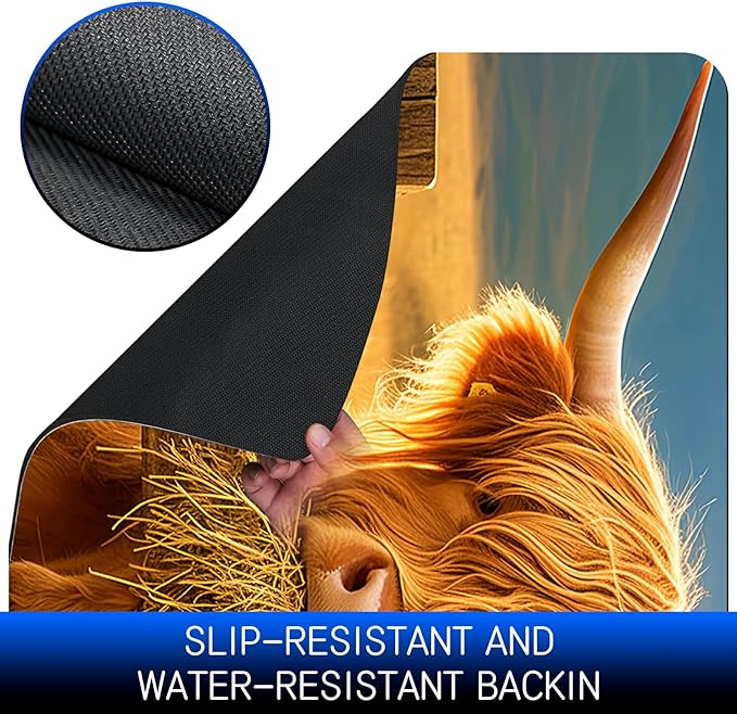 Dog Food Mat, 15.7" x 23.6" Absorbent Pet Feeding Mat for Food and Water, Waterproof Diatom Mud Pet Placemat with Non-Slip Rubber Backing, Easy Clean Cat Bowl Mat for Floors - Yellow Lawn Cow
