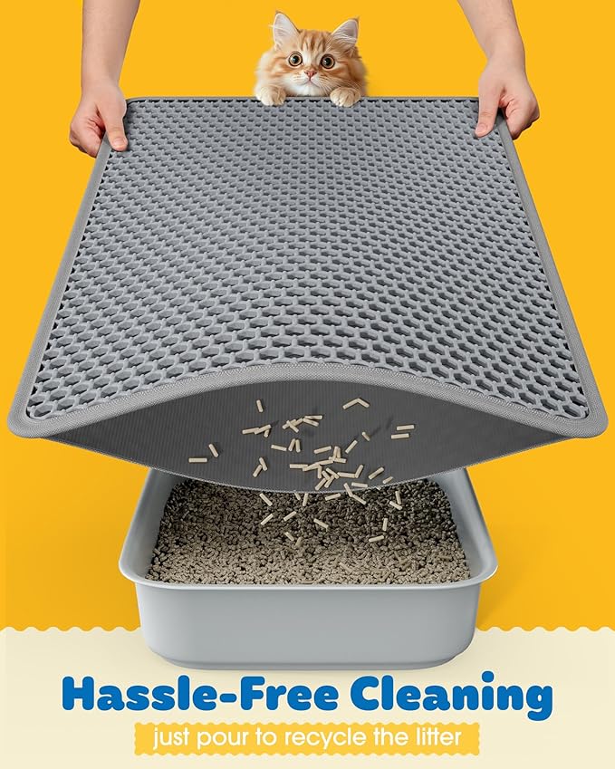 Cat Litter Mat - 30'' x 24'' Large Litter Trapping Mat, Easy to Clean Litter Box Mat, Waterproof, Urine-Proof, Non-Slip, Cat Toilet Training Systems Accessories, Grey