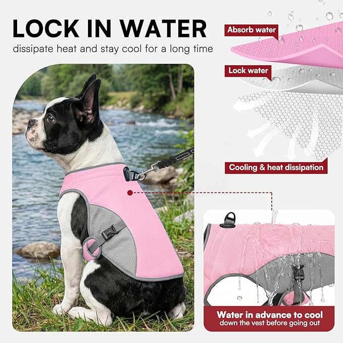 Dog Cooling Vest for Extra Large Dogs, Dog Cooling Jacket with Mesh and D Ring, Pet Reflective Stripe Cooler Coat for Hot Summer, Pink-3XL