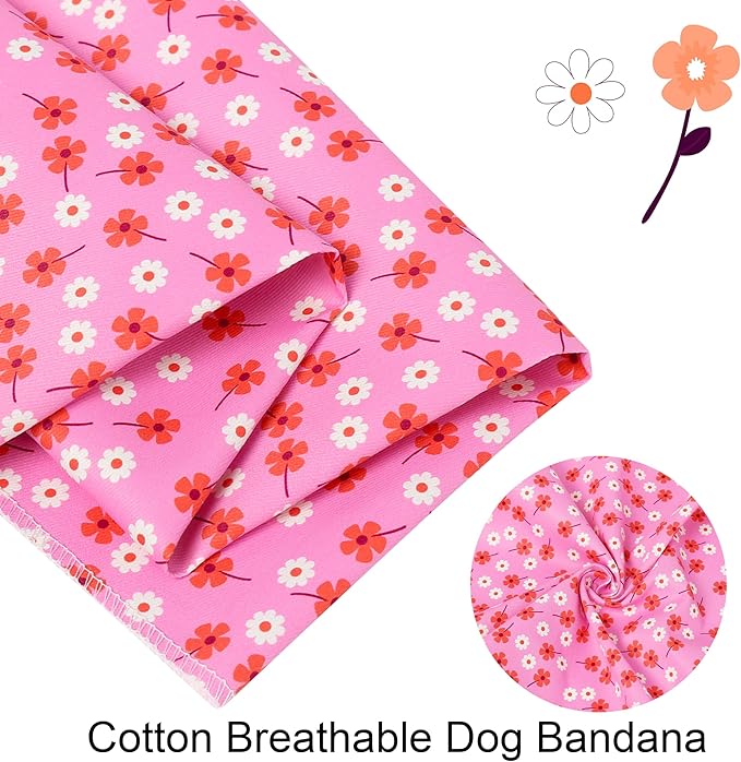 ARING PET Girl Dog Bandanas, Cute Summer Pink Daisy Floral Pet Bandana Scarf Triangle Bib for Small Medium Large Female Dogs Cats, Puppy Kerchief for Daily Wear Walks Party Photos-S