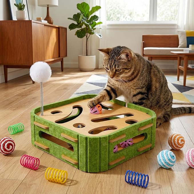 15 Pcs Cat Scratch Puzzle Box, Cat Nail File Enrichment Toy Intelligence Treat Puzzle Feeder Box for Indoor Kitten