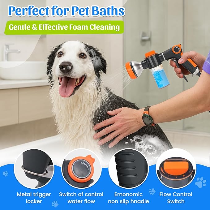 Dog Washing Hose Attachment,All in One Dog Bath Attachment for Tub-Dog Shampoo Sprayer,Dog Washing Kit-Dog Drying Towel,Dog Tooth Brush,Dog Washing Brush,Dog Scrubber for Bath and Dog Shampoo Brush