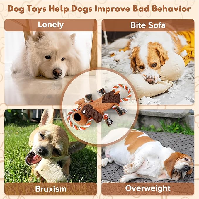 Letsmeet Squeaky Dog Toys, Tug of War Dog Toy for Large Dogs, Plush Puppy Toys with Pull Rope, Interactive Dog Toys for Small, Middle, and Big Dogs