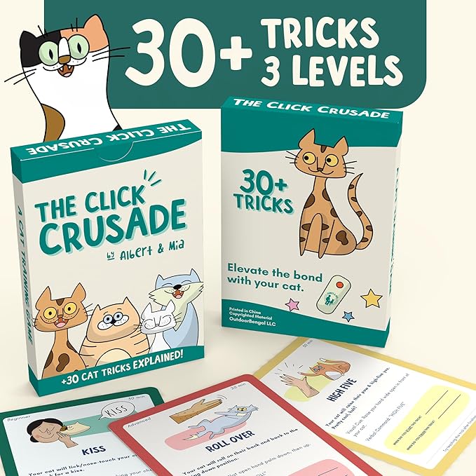 OutdoorBengal The Click Crusade Cat Clicker Training Card Game for Pet Training with Clicker - Train Cats to do Tricks, Improve Communication and Bond with Your Cat (Clicker Trainer not Included)