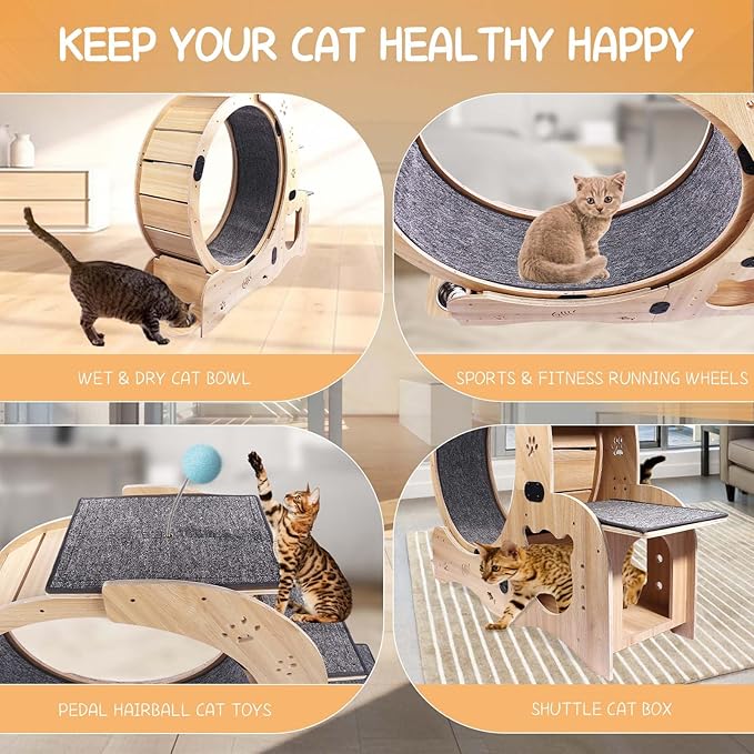 Cat Wheel, 4-in-1 Cat Exercise Wheel, Upgraded Cat Treadmill Wheel Exerciser for Indoor Cats, Large Cat Treadmill Running Wheel with Silent Wheel, Cat Walking Wheel Cat Furniture Cat Toys
