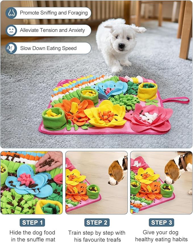 Snuffle Mat for Dogs, Pet Treats Feeding Mat, 20× 20 inch for Medium & Large, Felt Wool Dog Sniff Mats for Slow Feed, Rabbit Foraging Mats, Relieve Anxiety, with Anti-Slip Bottom