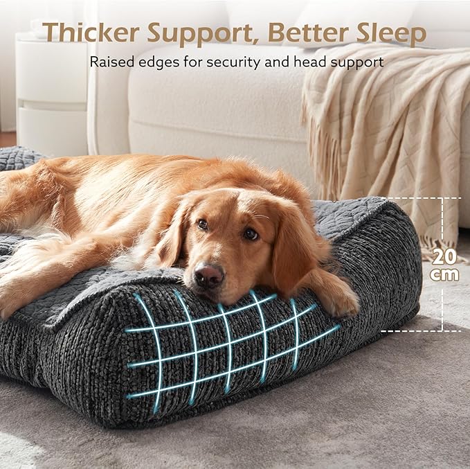 JOEJOY XL Orthopedic Dog Bed for Large Dogs Up to 80lbs - Extra Thick Foam Pet Bed Sofa with Bolster Sides, Large Sized Dog Couch Bed with Removable Washable Cover, Non-Slip Bottom, Grey (42"x30")