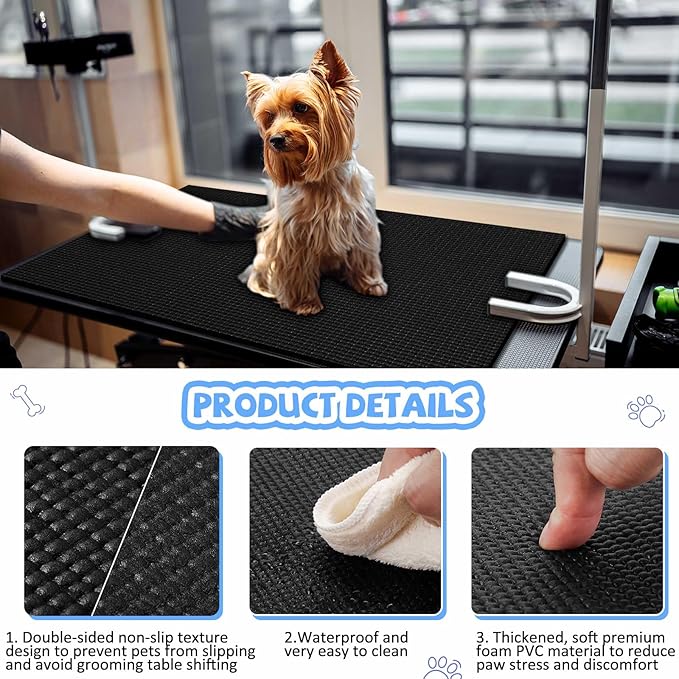 Nuanchu Extra Thick Grooming Table Mat Pad 36 x 24 x 0.24 Inches, Non-Slip PVC and Foam Pet Bathing Table Padded Mat for Grooming Pet Dogs Cat at Home(Black)