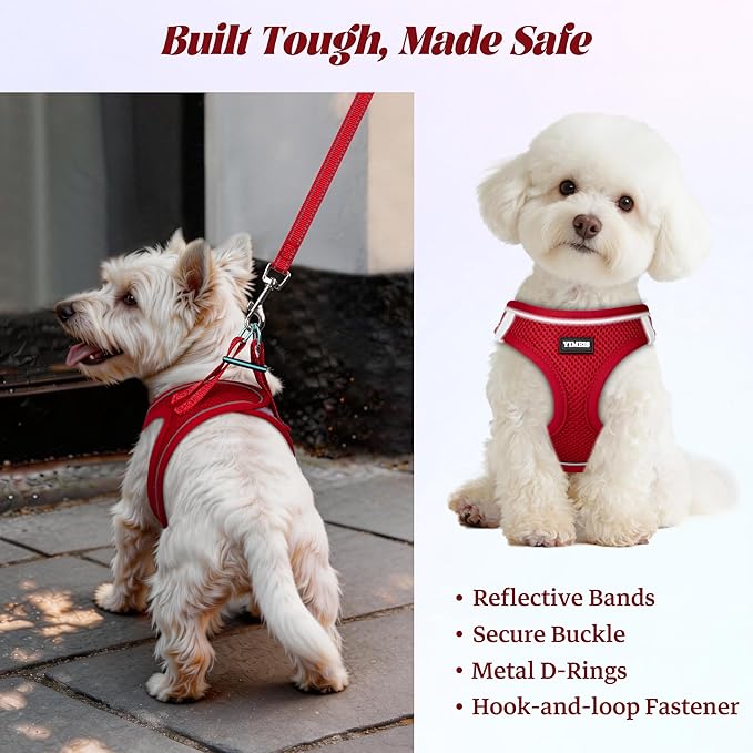 YIMEIS Dog Harness and Leash Set, No Pull Soft Mesh Pet Harness, Reflective Adjustable Puppy Vest for Small Medium Large Dogs, Cats (Red 02, Small (Pack of 1)