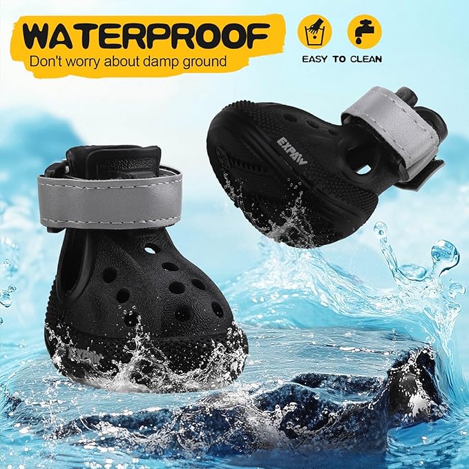 EVA Dog Shoes- Non-Slip Waterproof Dog Booties for Hot Pavement Summer Easy ON & Off Reflective Adjustable Pet Boots & Paw Protectors, Rugged Sole for Small Medium Large Dog Outdoor Walking (Black, L)