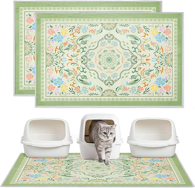 Washable Cat Litter Mat 48"x36" 2Pack with Non-Slip Bottom Waterproof Litter Box Mat Easy to Clean Litter Trapping Mat for Kitty