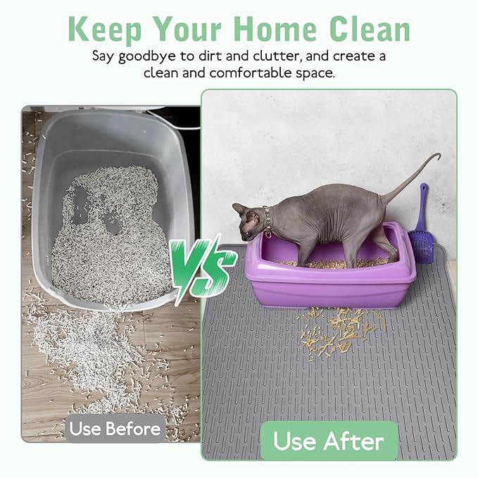 Cat Litter Mat 28" x 20" Waterproof Rubber Litter Box Mat Non-Slip & Soft Litter Trapping Mat Easy to Clean Kitty Litter Mat for Indoor Floor (Small)