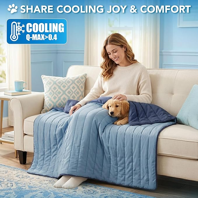 PetAmi Dog Cooling Mat, Q-Max Pet Cooling Blanket with Thick Cushioning, Self Cooling Pad for Dogs & Cats, Reversible Summer Mat for Crate, Couch, Kennel, Navy/Dusty Blue, Small (24x32)