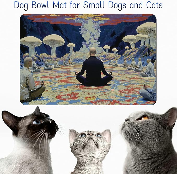 Dog Food Mat, 15.7" x 23.6" Absorbent Pet Feeding Mat for Food and Water, Waterproof Diatom Mud Pet Placemat with Non-Slip Rubber Backing, Cat Bowl Mat for Floors - White Mushroom Man