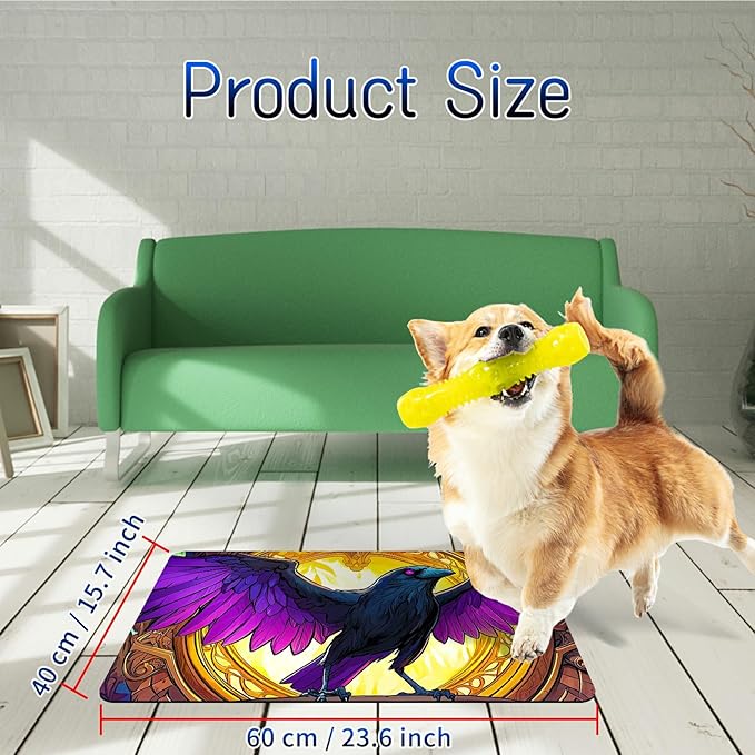 Dog Food Mat, 15.7" x 23.6" Absorbent Pet Feeding Mat for Food and Water, Waterproof Diatom Mud Pet Placemat with Non-Slip Rubber Backing, Cat Bowl Mat for Floors - Purple Feathered Eagle