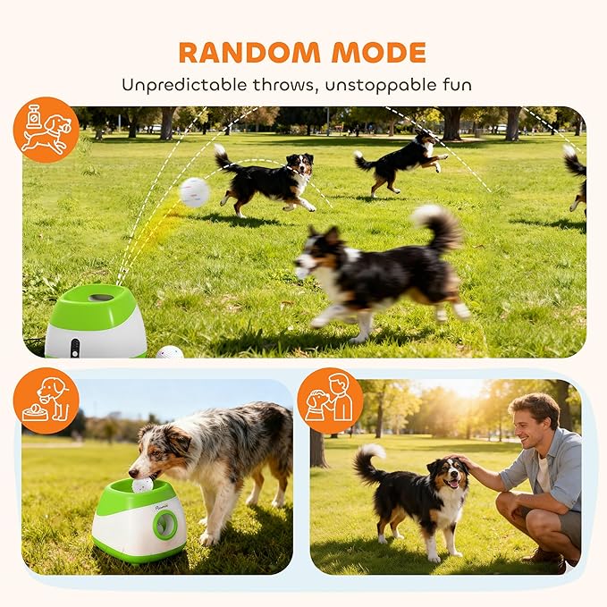 PawHut Automatic Dog Ball Launcher, Rechargeable Dog Ball Thrower with Remote Control, 3 Adjustable Distance (39ft/59ft/78ft), 6 ETPU Tennis Fetch Toys 2.5", for Medium Large Breeds, Green