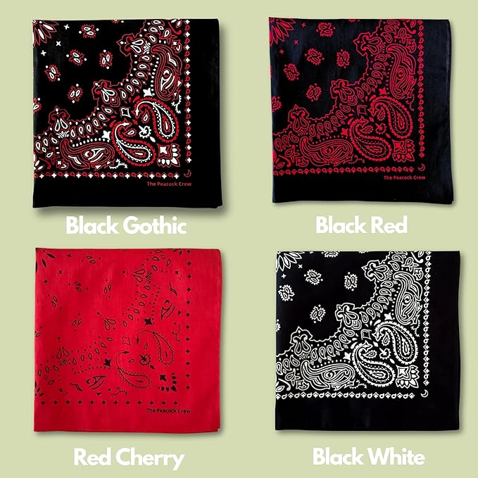 The Peacock Crew Premium Soft Cotton Bandanas Pack for Men and Women Paisley 22 x 22 inches
