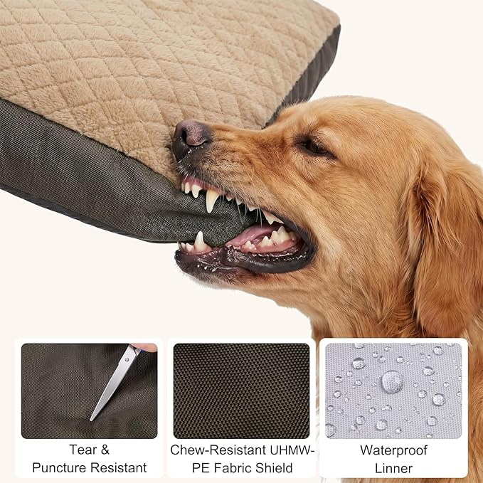 GASUR Indestructible Chew Proof Dog Beds for Large Sized Dogs, Durable Extra Large Dog Ded for Aggressive Chewers,Waterproof Washable Dog Deds for Crate Couch w/Removable Cover (Brown, XXL, 47"x29")