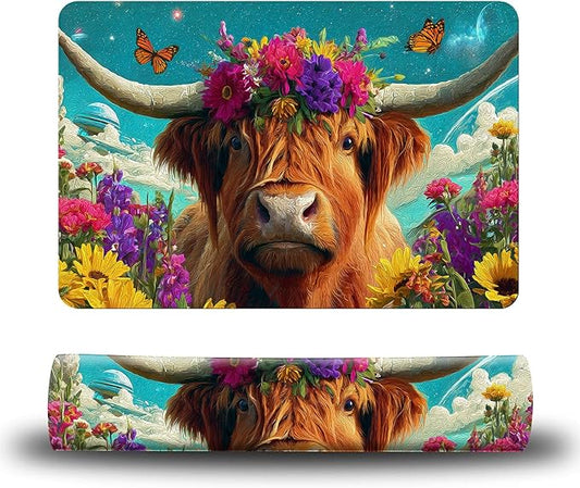 Dog Food Mat, 15.7" x 23.6" Absorbent Pet Feeding Mat for Food and Water, Waterproof Diatom Mud Pet Placemat with Non-Slip Rubber Backing, Cat Bowl Mat for Floors - Rainbow Flower Bull