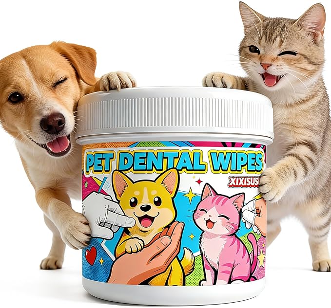 Pet Dental Wipes 60 Count | Dog & Cat Teeth Cleaning Wipes to Support Oral Care | Finger Toothbrush for Freshening Breath & Gently Cleaning Teeth (60 Count) (60 Count)