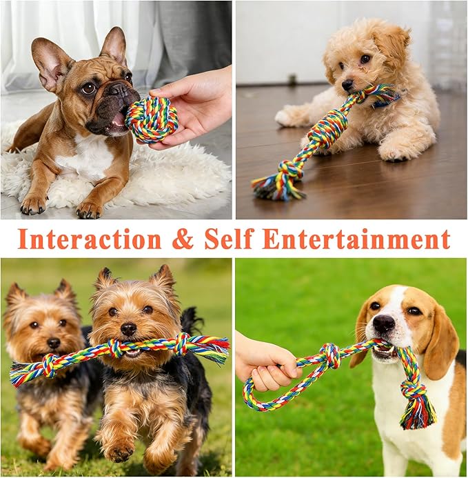 ASOCEA 5 Pack Dog Rope Toys Cotton Puppy Teething Rope Durable Chew Toys for Boredom Small Dogs Puppies Interactive Tug Toy for Training Fetching (Colorful)