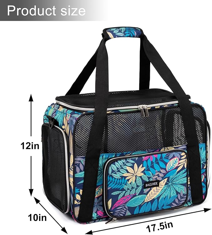BAGLHER Pet Travel Carrier for Small Medium Cats & Dogs, Airline Approved Soft Sided