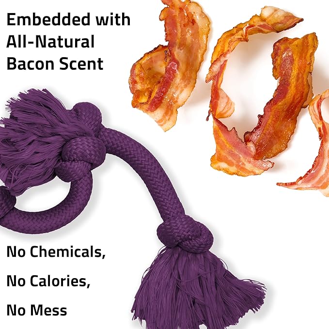 Playology Dog Toys | Dri-Tech Rope Tug of War Dog Toy for Tough Chewers | Bacon Scented Mega Size Tug Rope Toys for Extra Large Dogs