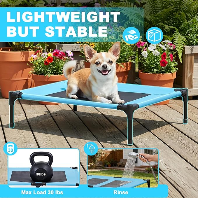 S/M/L Outdoor Elevated Dog Cot with Canopy & Side Shade for Camping Small Medium Dogs (Carry Bag), Portable Cooling Raised Dog Bed