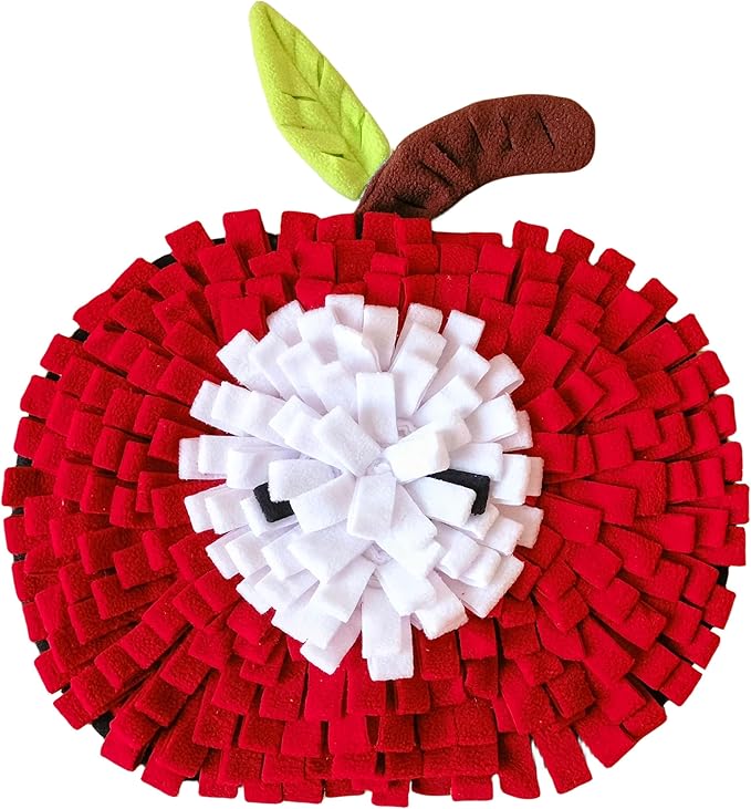 Dog Snuffle Mat Fleece Foraging Fruit Design Mats Small Animals Interactive Feeding Toy Anti Slip Slow Feeder Pet Treat Dispenser for Dogs Rabbits Guinea Pigs (Apple)