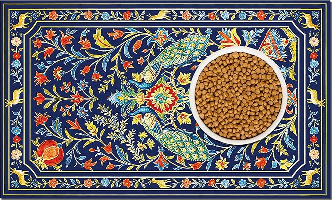 Pet Dog Cat Food Mat, Absorbent Dog Bowl Mat for Food and Water, Quick Dry Placemats Feeding Mats with Non Slip Rubber for Floors Indoor Puppy Pet Accessories Supplies 17 * 30 inch, Animal