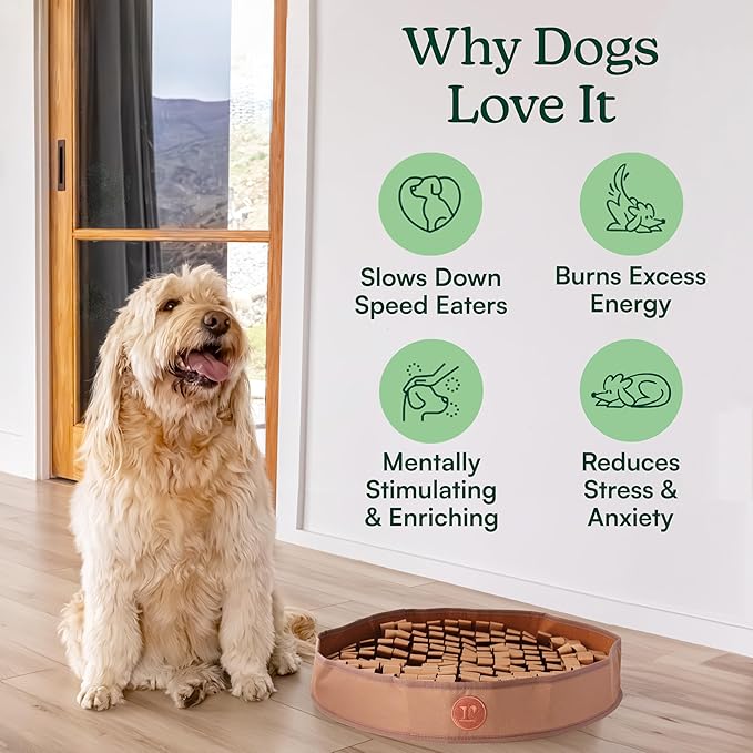 Reggie Snuffle Mat for Dogs, for Calming Support, Reducing Speed Eating, and Mental Stimulation, Durable & Easy to Clean Sniff Mat for Dogs, 20" Large Diameter, Dog Enrichment Toys, Bark Brown