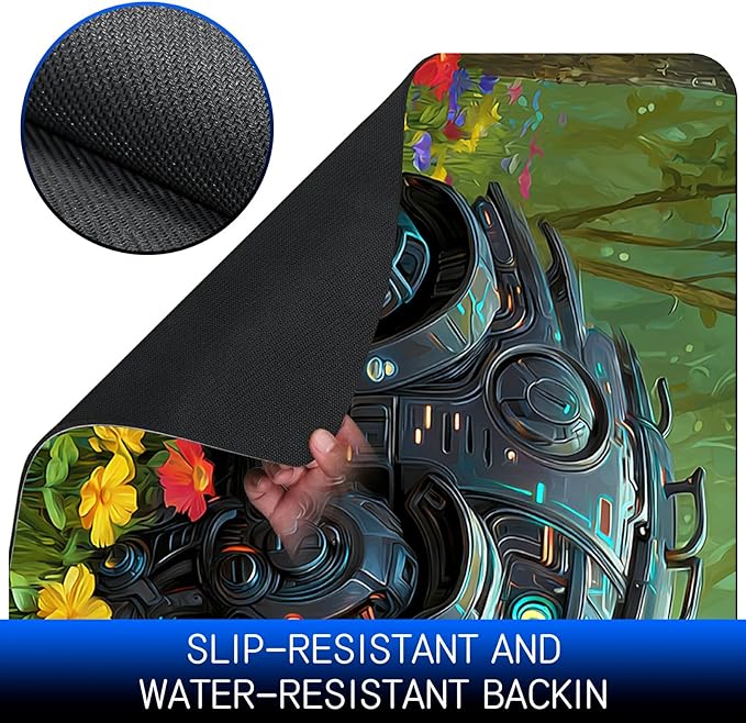 Dog Food Mat, 19.6" x 23.6" Absorbent Pet Feeding Mat for Food and Water, Waterproof Diatom Mud Pet Placemat with Non-Slip Rubber Backing, Cat Bowl Mat for Floors - Mouse Flower Forest