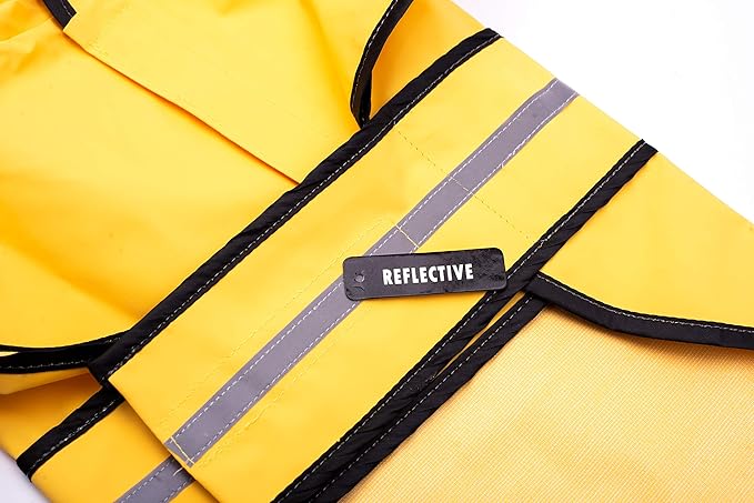 SPOT Rainy Days Slicker - Yellow Dog Rain Jacket With Hood, Reflective Strip for Safety, Leash Hole & Adjustable Velcro Belly Strap, 100% Polyester Water Resistant Pet Raincoat - Large, 17in Long