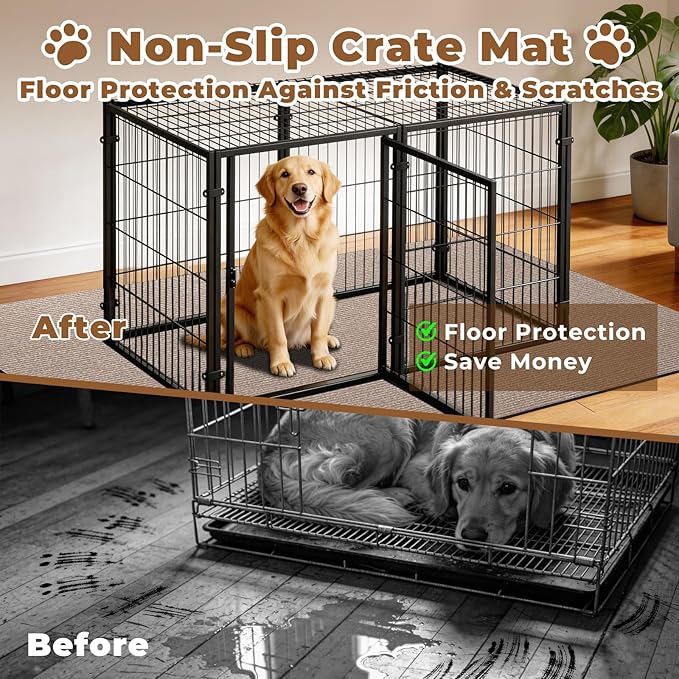 Dog Crate Mat, 24 in X 36 in Dog Playpen Mat Rubber Kennel Mat Extra Large Liner for Under Dog Crate Cages, Absorbent Urine, Puppy Pee Pad Reusable Washable Floor Protector Waterproof Non-Slip Brown
