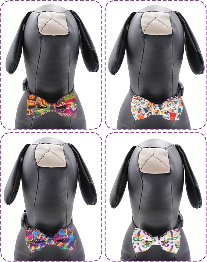 PET SHOW 10 Pack Mardi Gras Big Dog Bow Ties Sliding Collar Attachment Pet Bowties for Medium Large Dogs Holiday Party Bowknots Collar Charms Grooming Accessories